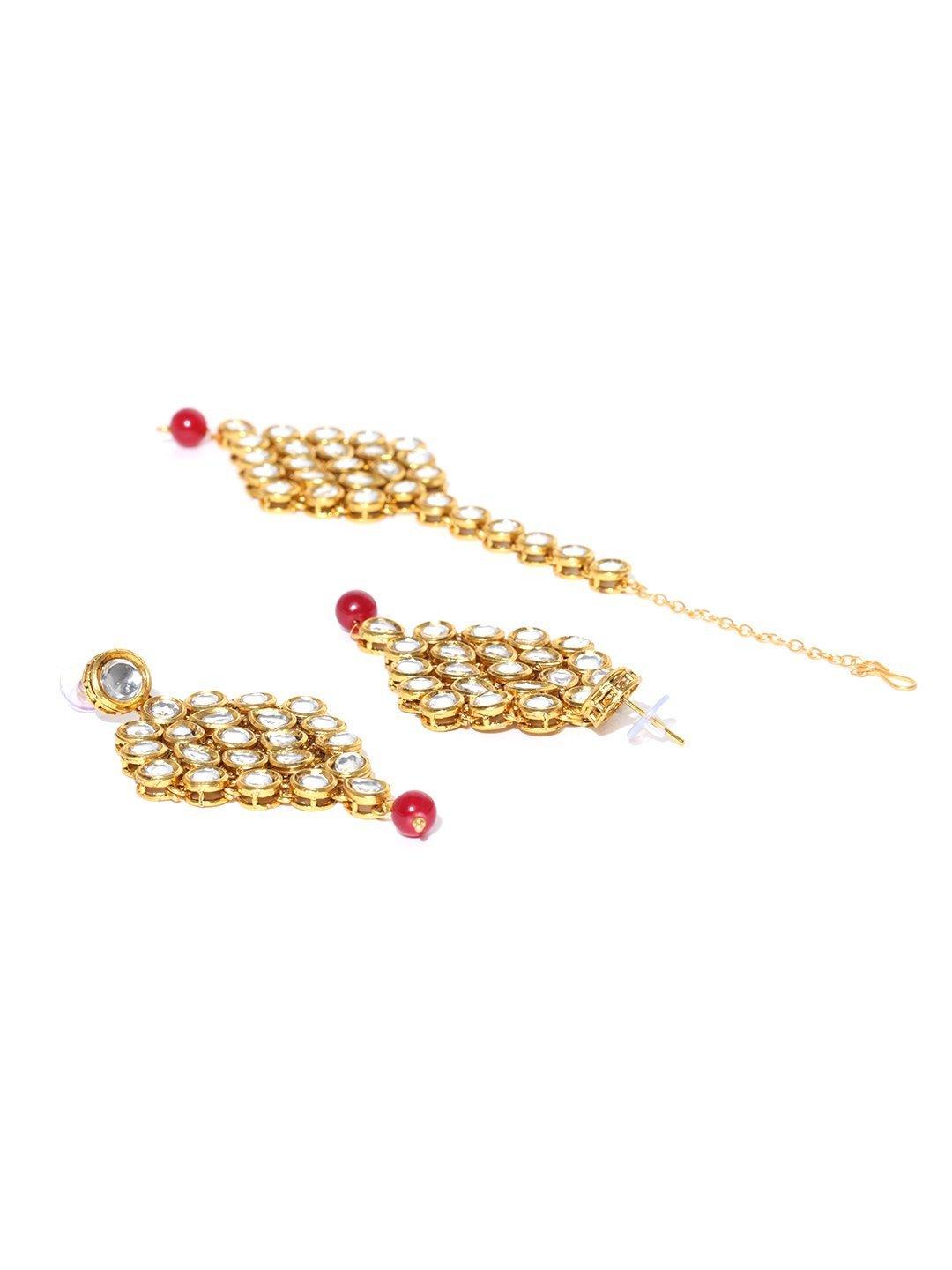 Women's Kundan Ruby Gold Plated MaangTika Jewellery Set - Priyaasi - Indiakreations