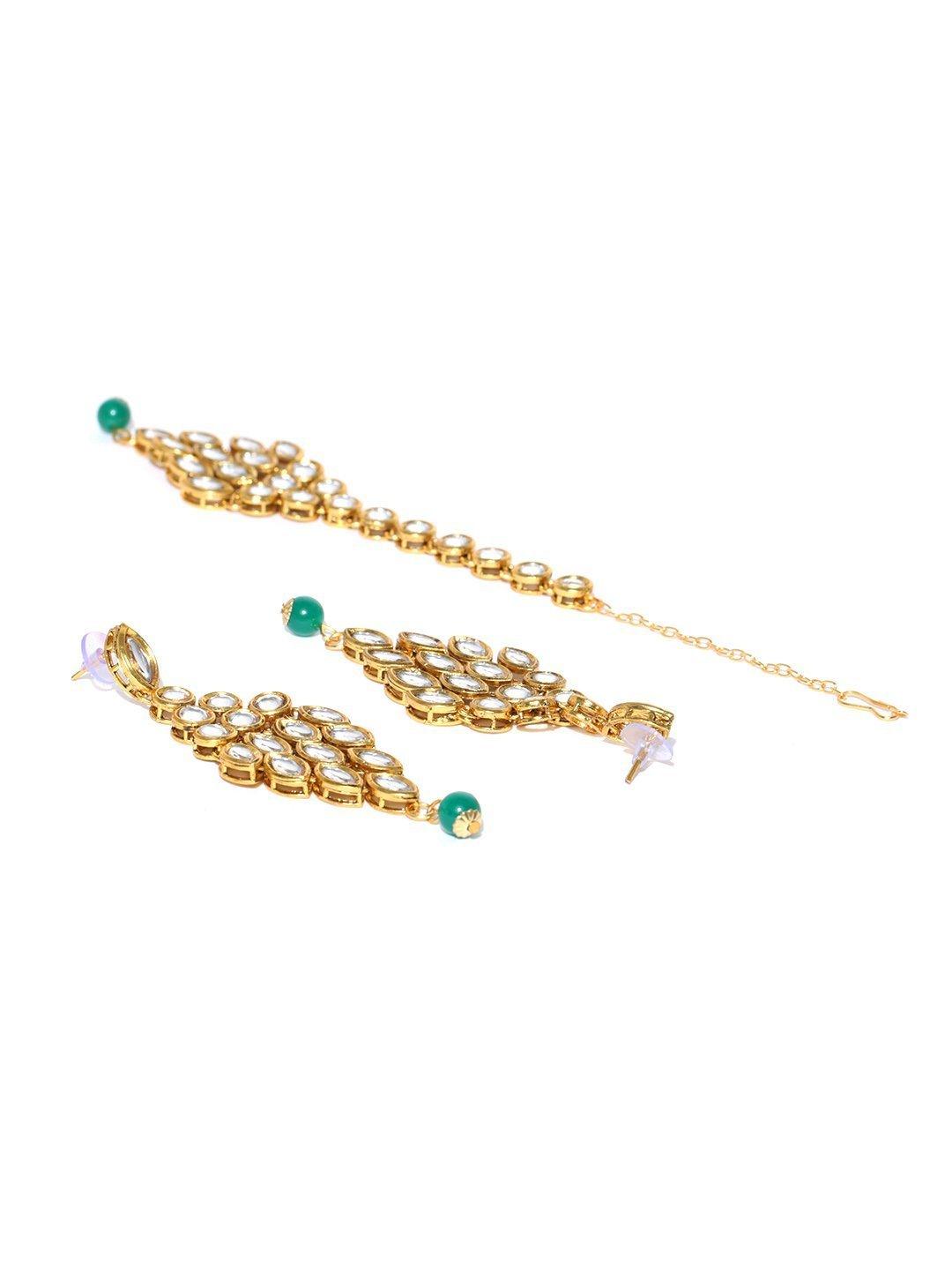 Women's Emerald Kundan Gold Plated MaangTika Jewellery Set - Priyaasi - Indiakreations