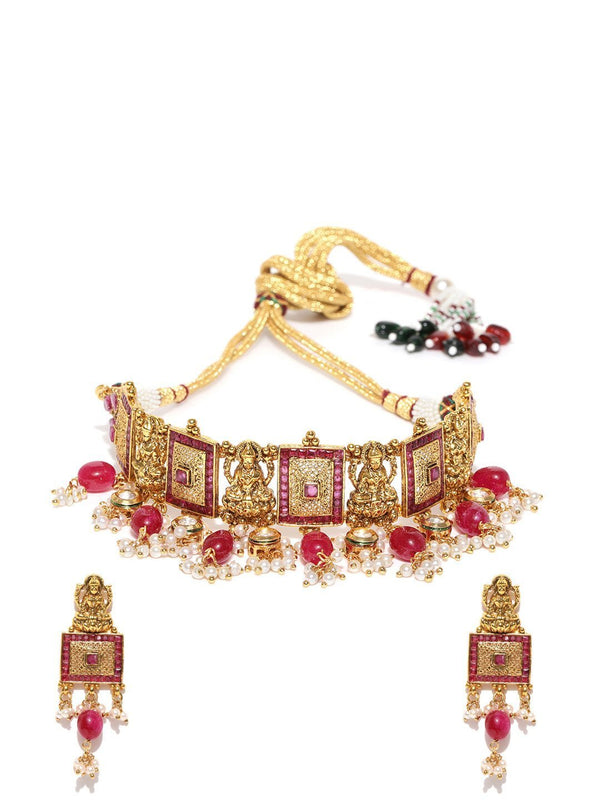 Women's Ruby Beads Gold Plated Temple Choker - Priyaasi