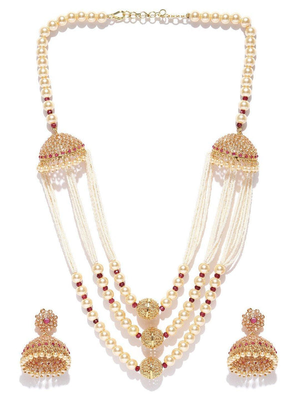 Women's White Beads Pearls Gold Plated Jewellery Set - Priyaasi - Indiakreations