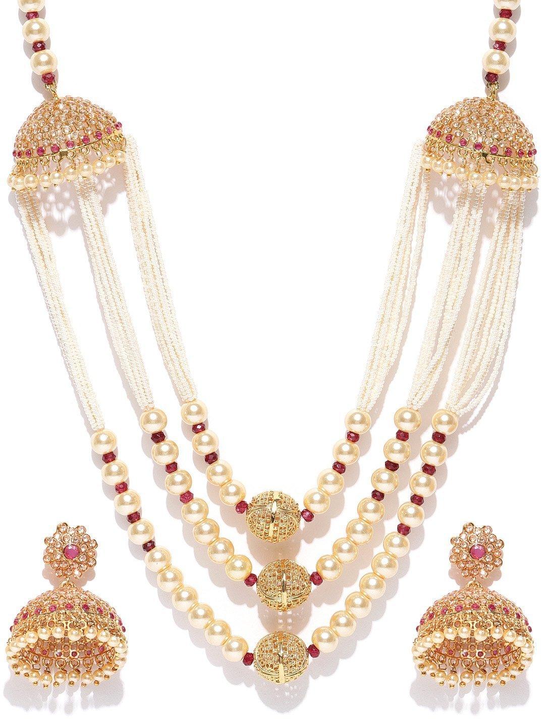 Women's White Beads Pearls Gold Plated Jewellery Set - Priyaasi - Indiakreations