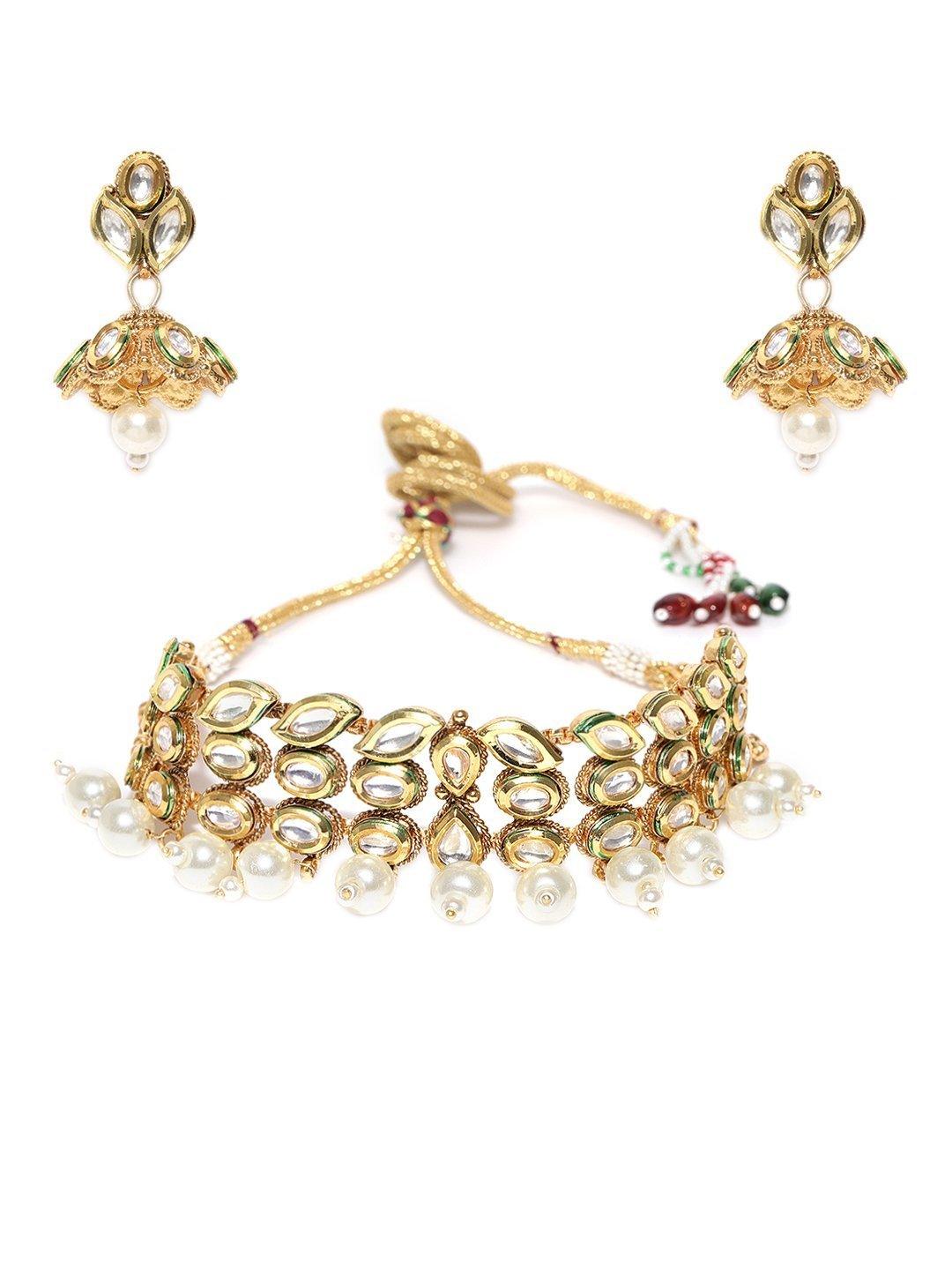 Women's White Pearls Kundan Gold Plated Choker - Priyaasi - Indiakreations