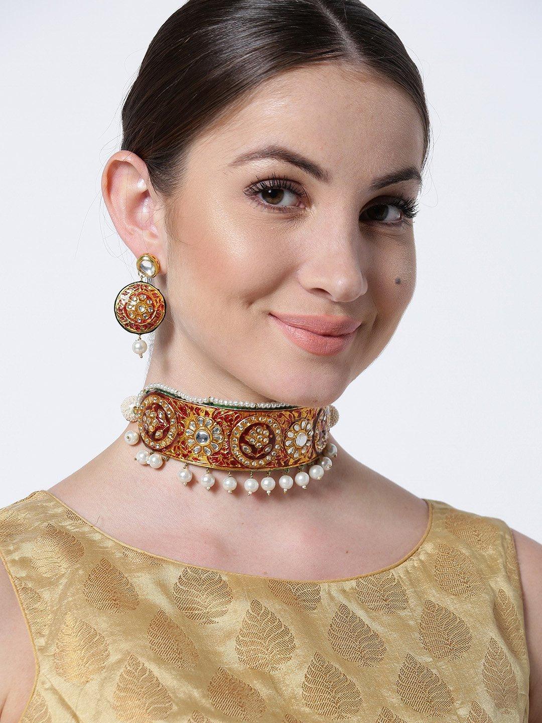 Women's Kundan Pearls Gold Plated Choker - Priyaasi - Indiakreations