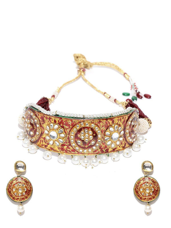 Women's Kundan Pearls Gold Plated Choker - Priyaasi - Indiakreations