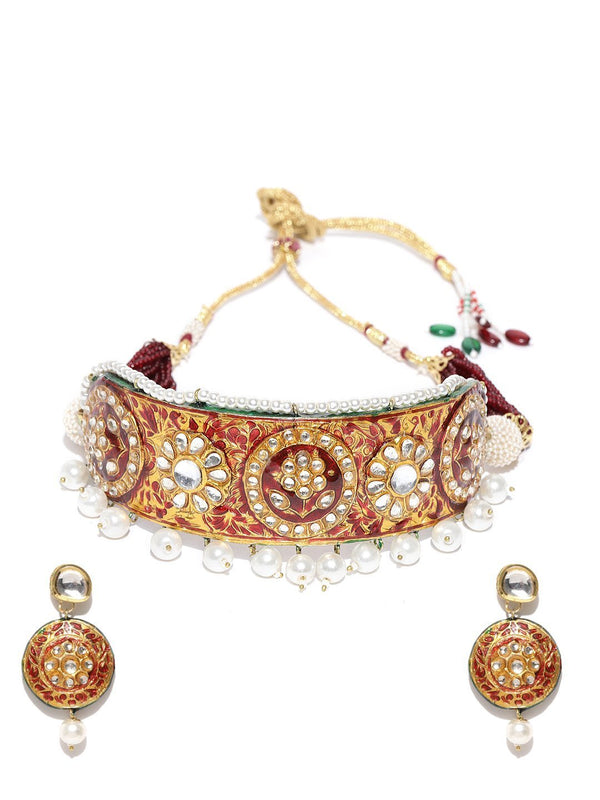 Women's Kundan Pearls Gold Plated Choker - Priyaasi