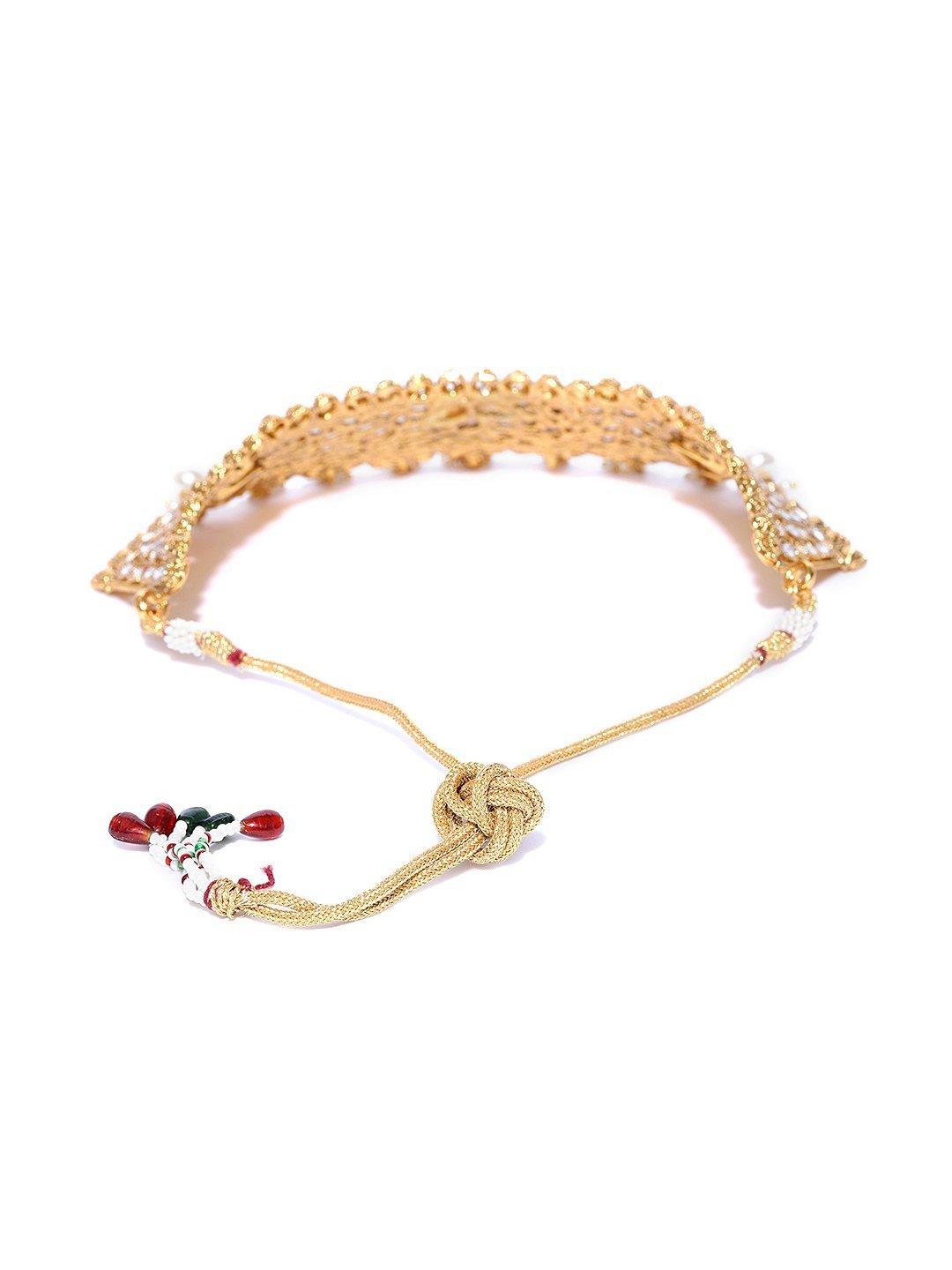 Women's White Beads Pearls Kundan Gold Plated MaangTika Jewellery Set - Priyaasi - Indiakreations