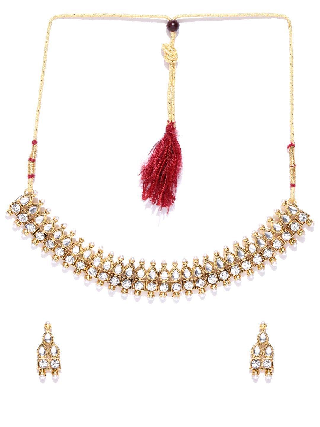 Women's Kundan Beads Gold Plated Choker - Priyaasi - Indiakreations