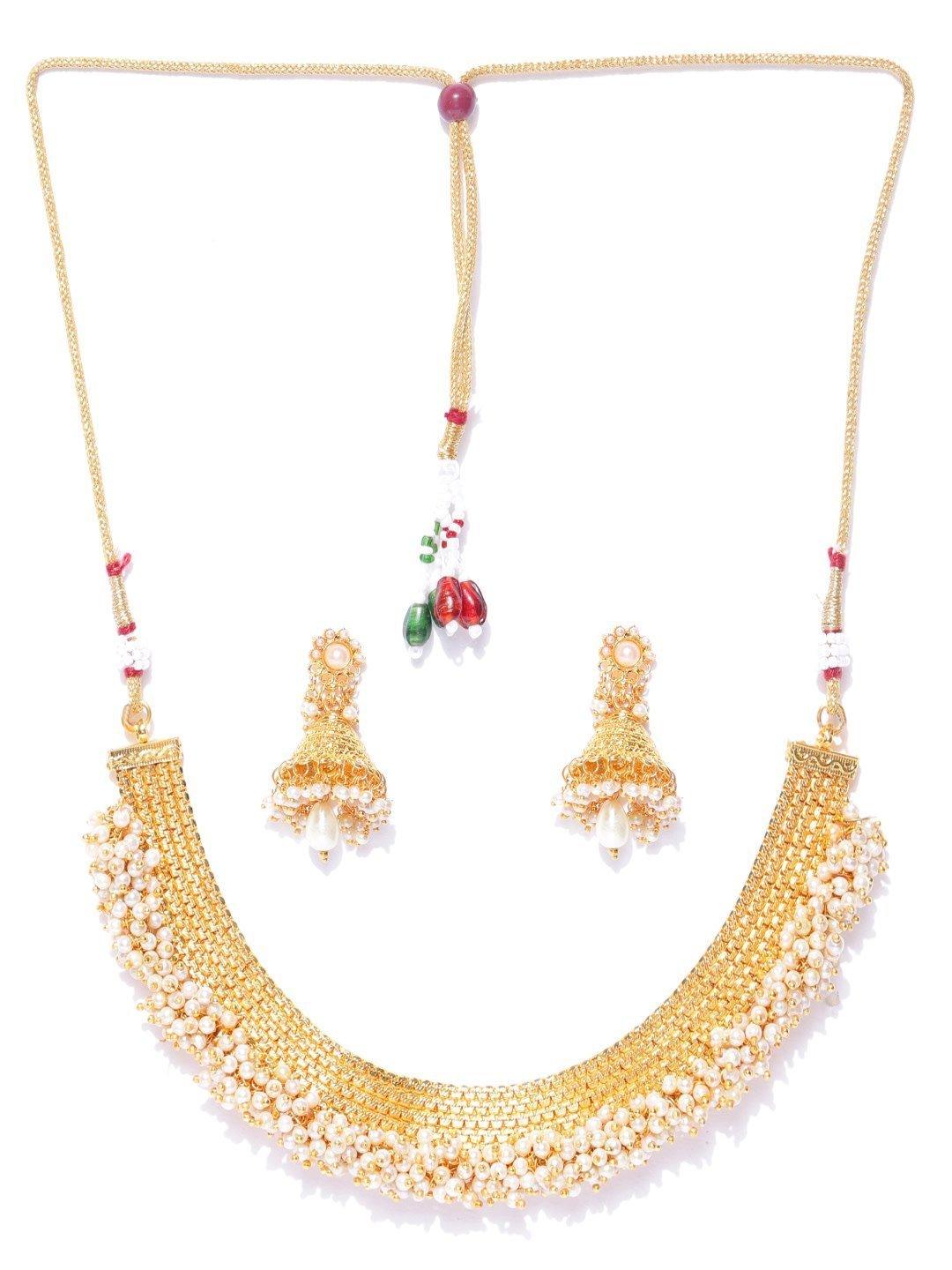 Women's White Beads Pearls Gold Plated Jewellery Set - Priyaasi - Indiakreations