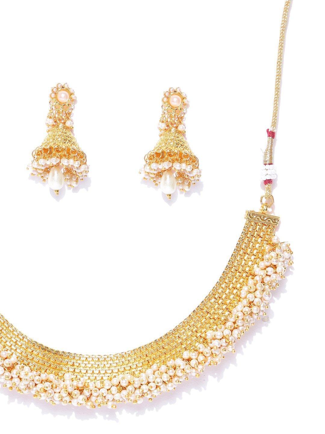 Women's White Beads Pearls Gold Plated Jewellery Set - Priyaasi - Indiakreations