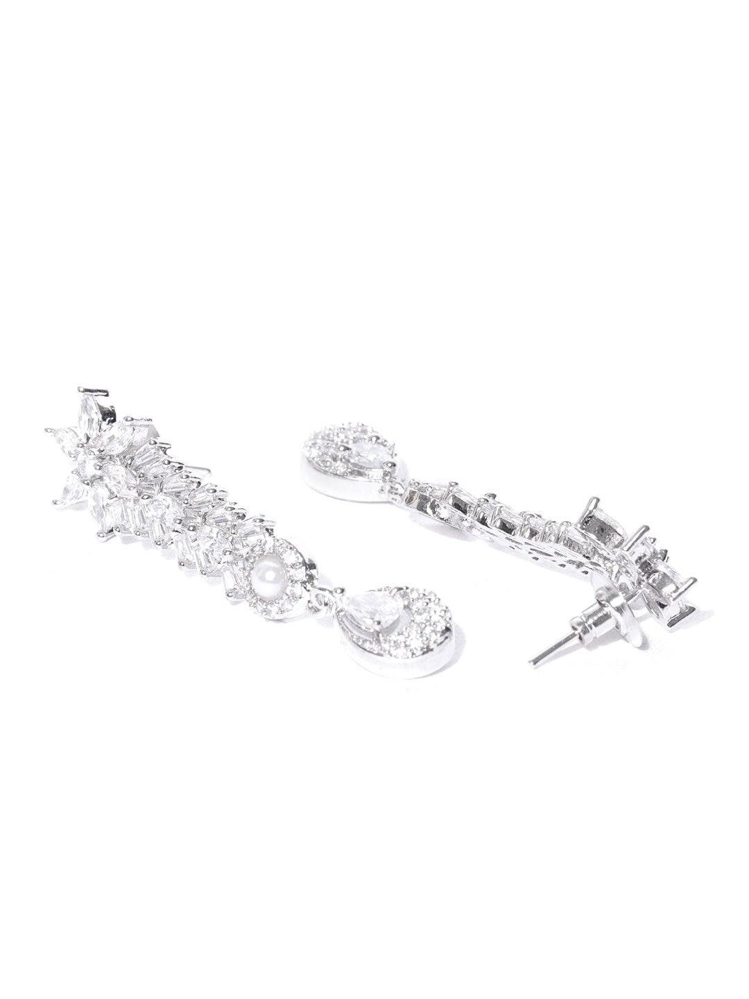 Women's American Diamond Pearls Silver Plated Jewellery Set - Priyaasi - Indiakreations