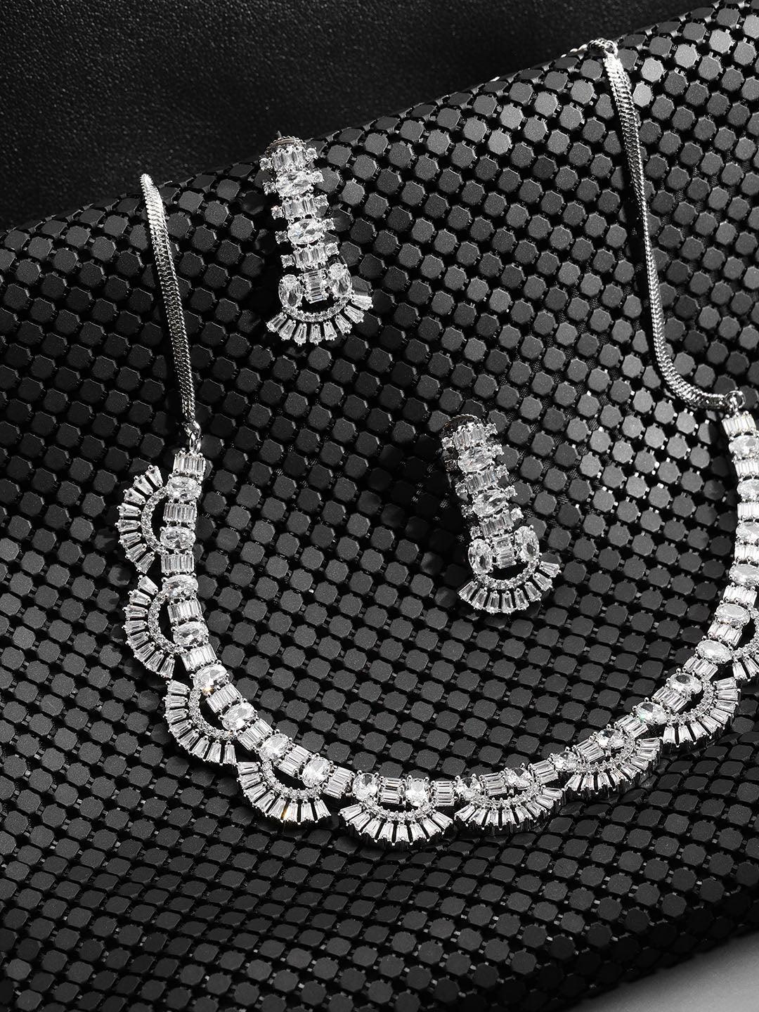 Women's American Diamond Silver Plated Jewellery Set - Priyaasi - Indiakreations