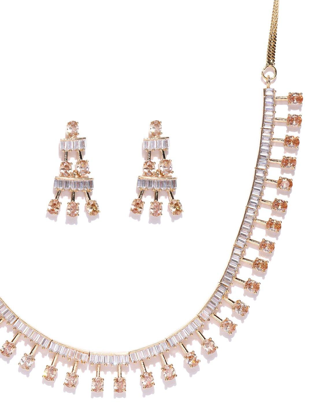Women's American Diamond Gold Plated Jewellery Set - Priyaasi - Indiakreations