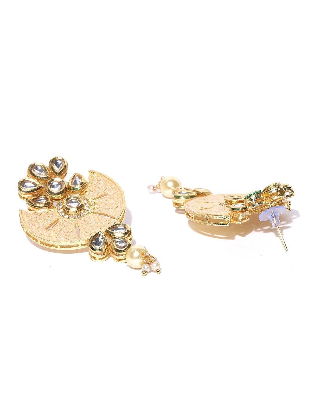 Women's Peach Beads Kundan Pearls Gold Plated Jewellery Set - Priyaasi - Indiakreations