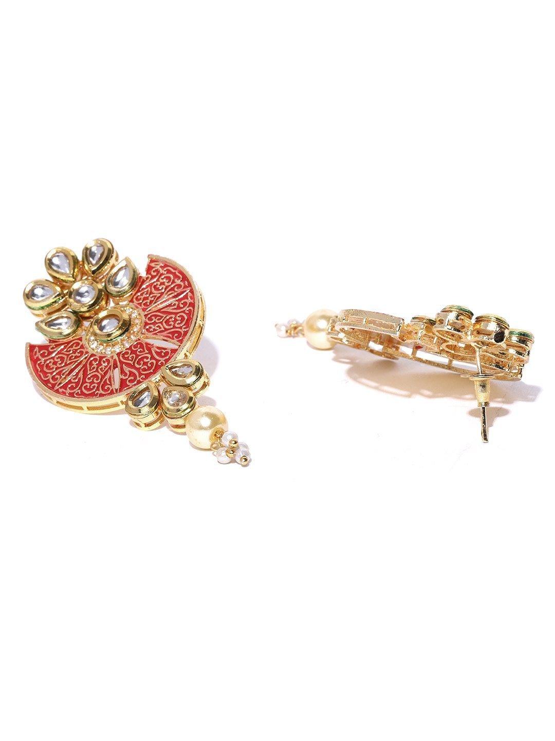 Women's Red Beads Kundan Pearls Gold Plated Jewellery Set - Priyaasi - Indiakreations