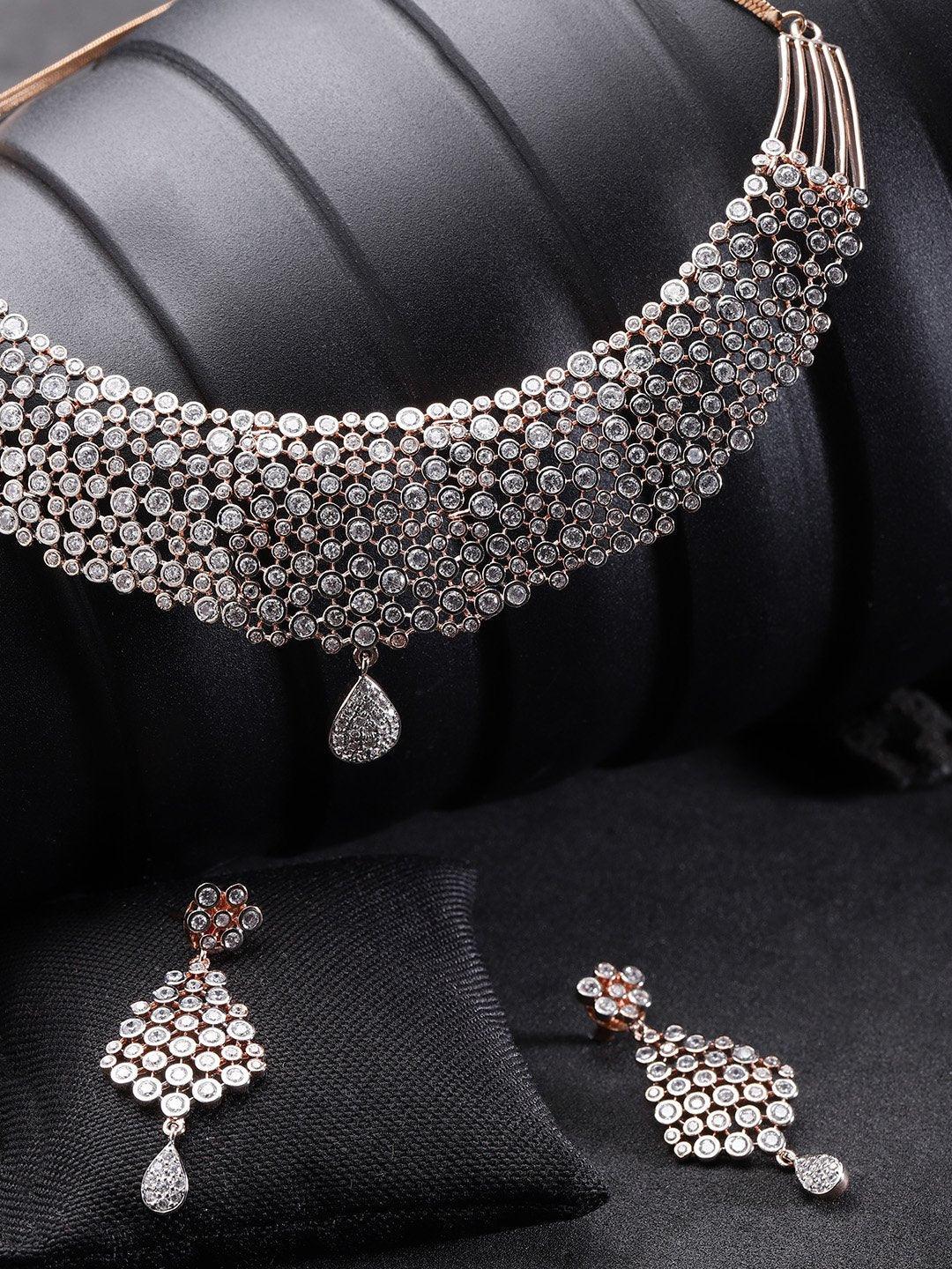 Women's American Diamond Rose Gold Plated Jewellery Set - Priyaasi - Indiakreations