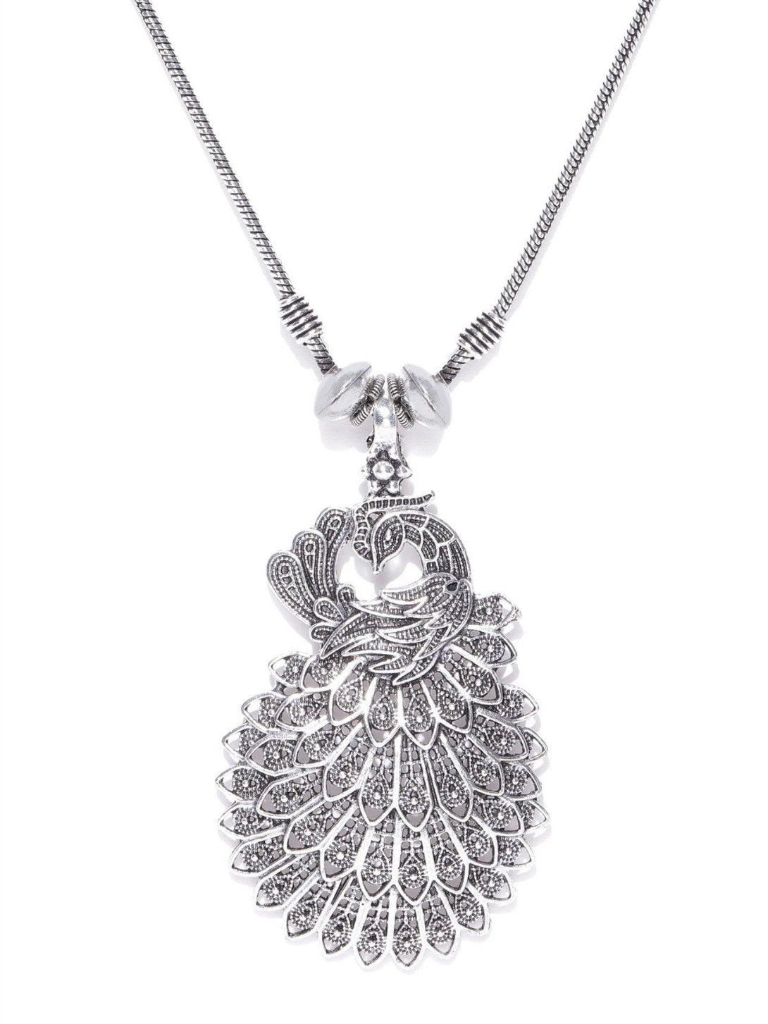 Women's German Silver Oxidised Peacock Pendant - Priyaasi - Indiakreations