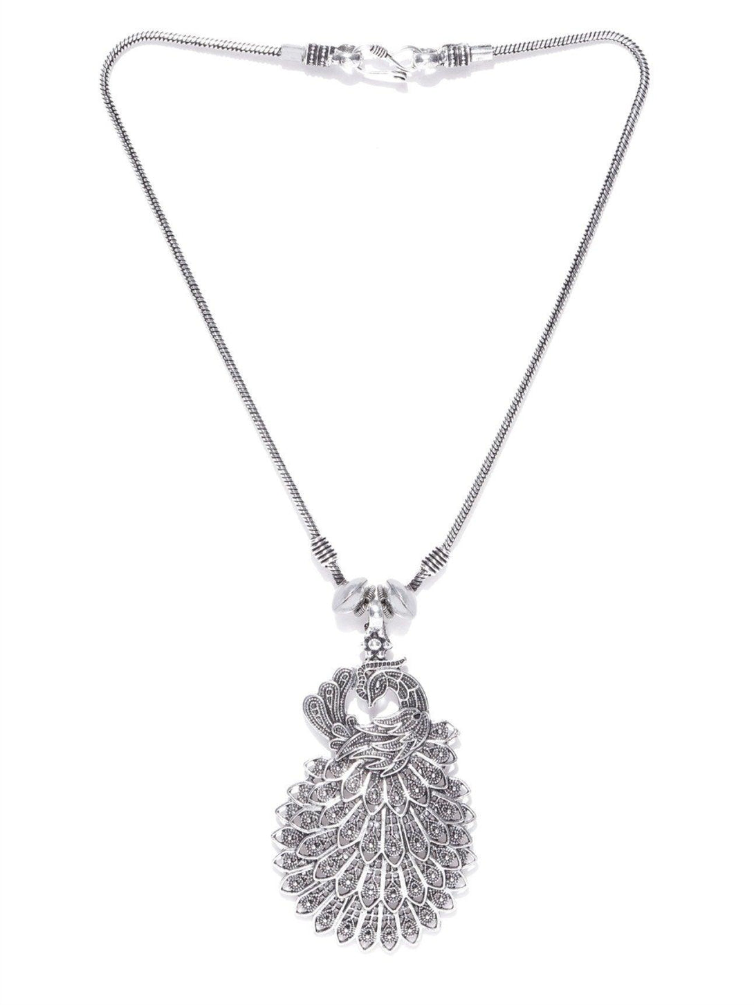 Women's German Silver Oxidised Peacock Pendant - Priyaasi - Indiakreations