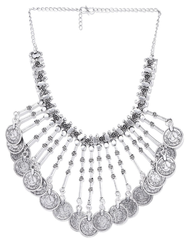 Women's German Silver Oxidised Coin Necklace - Priyaasi