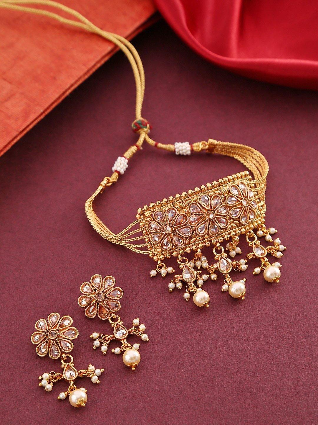 Women's Kundan Pearls Beads Gold Plated Jewellery Set - Priyaasi - Indiakreations