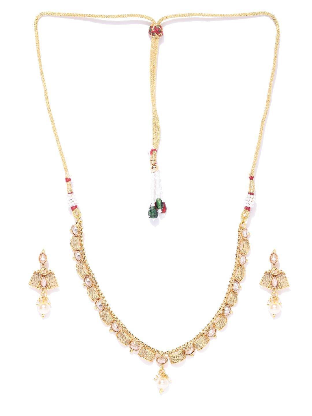 Women's Kundan Pearls Beads Gold Plated Jewellery Set - Priyaasi - Indiakreations