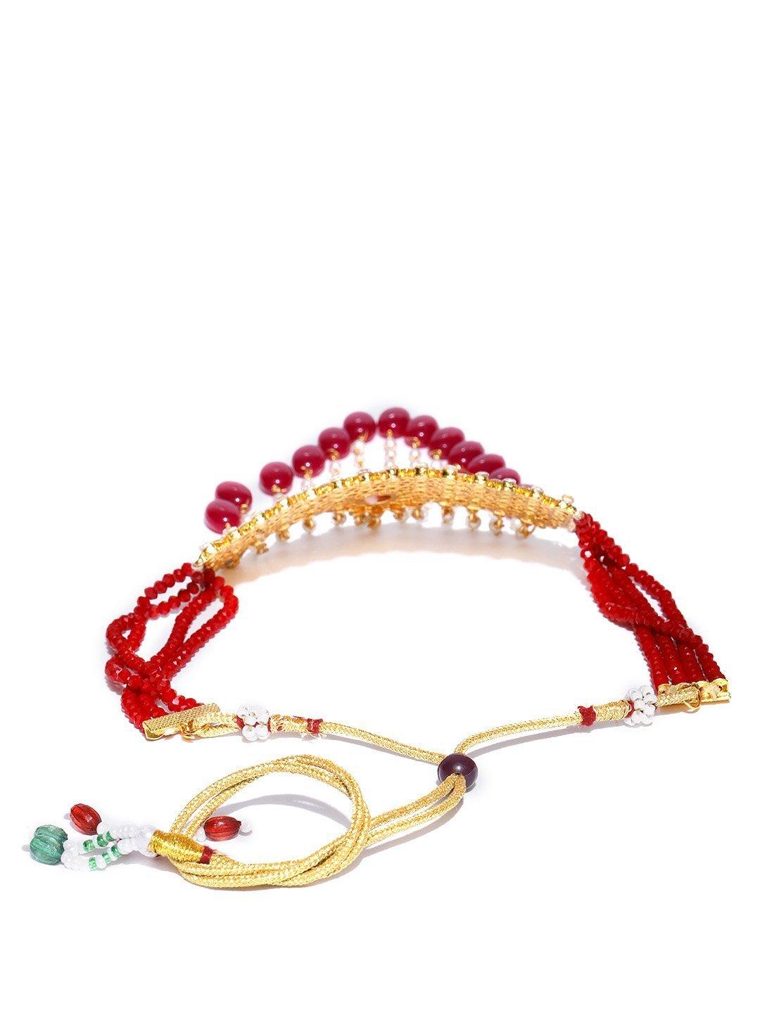 Women's Red Beads Ruby Kundan Cubic Zirconia Gold Plated Jewellery Set - Priyaasi - Indiakreations