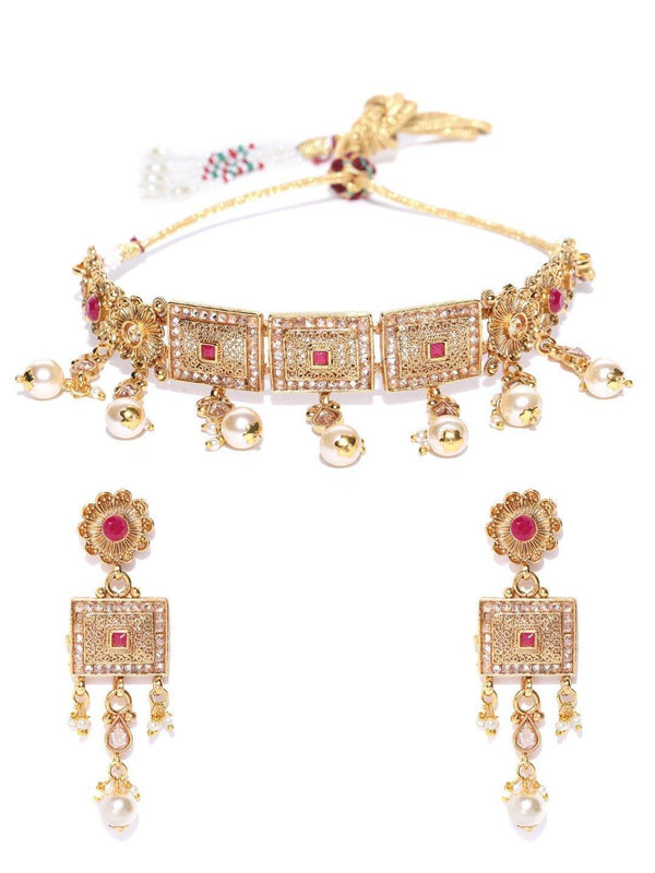 Women's Ruby Pearls Kundan Gold Plated Choker - Priyaasi - Indiakreations