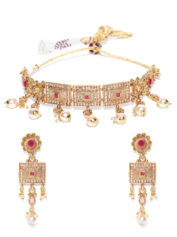 Women's Ruby Pearls Kundan Gold Plated Choker - Priyaasi