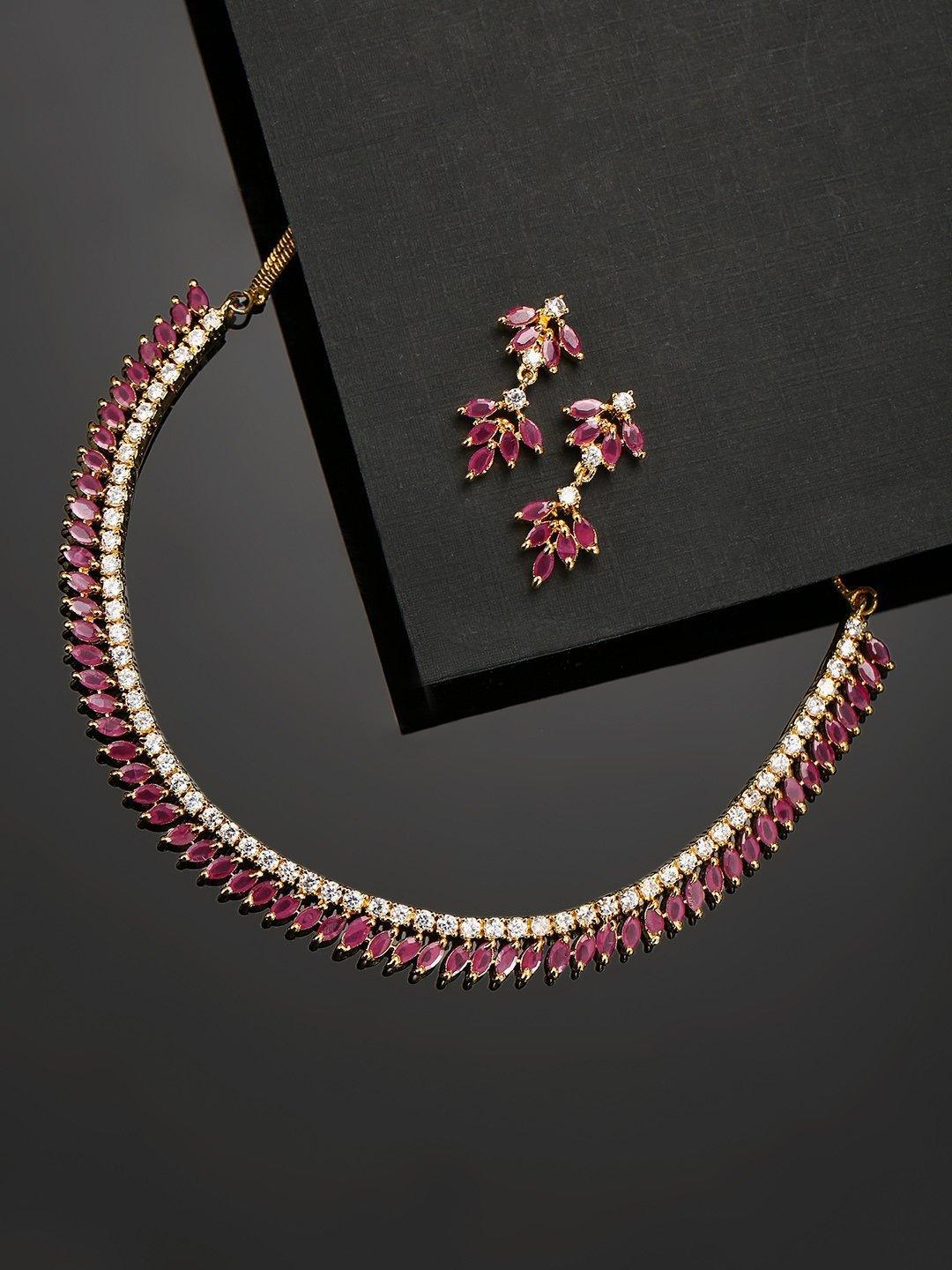 Women's Pink Ruby American Diamond Gold Plated Jewellery Set - Priyaasi - Indiakreations