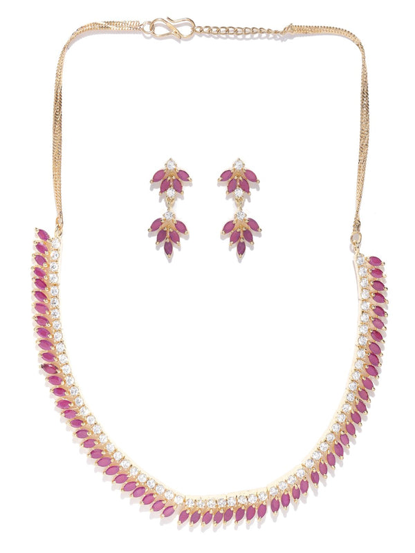 Women's Pink Ruby American Diamond Gold Plated Jewellery Set - Priyaasi