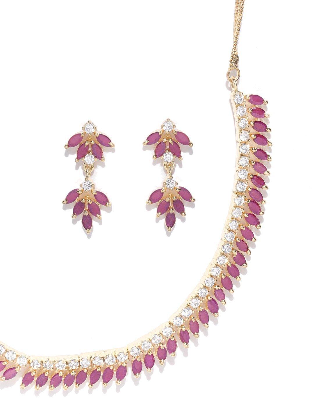 Women's Pink Ruby American Diamond Gold Plated Jewellery Set - Priyaasi - Indiakreations