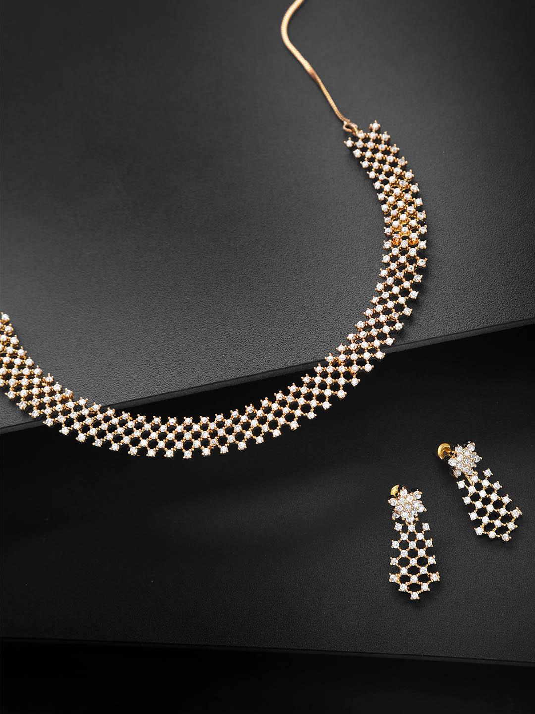 Women's American Diamond Gold Plated Geometric Jewellery Set - Priyaasi - Indiakreations