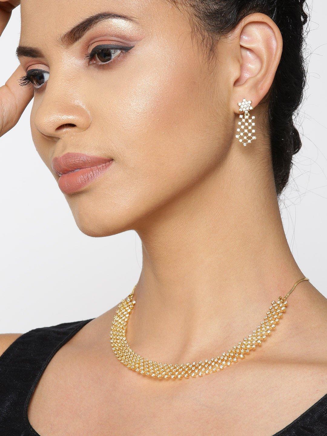 Women's American Diamond Gold Plated Geometric Jewellery Set - Priyaasi - Indiakreations