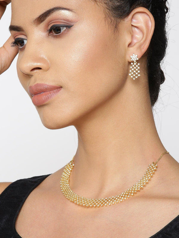 Women's American Diamond Gold Plated Geometric Jewellery Set - Priyaasi - Indiakreations