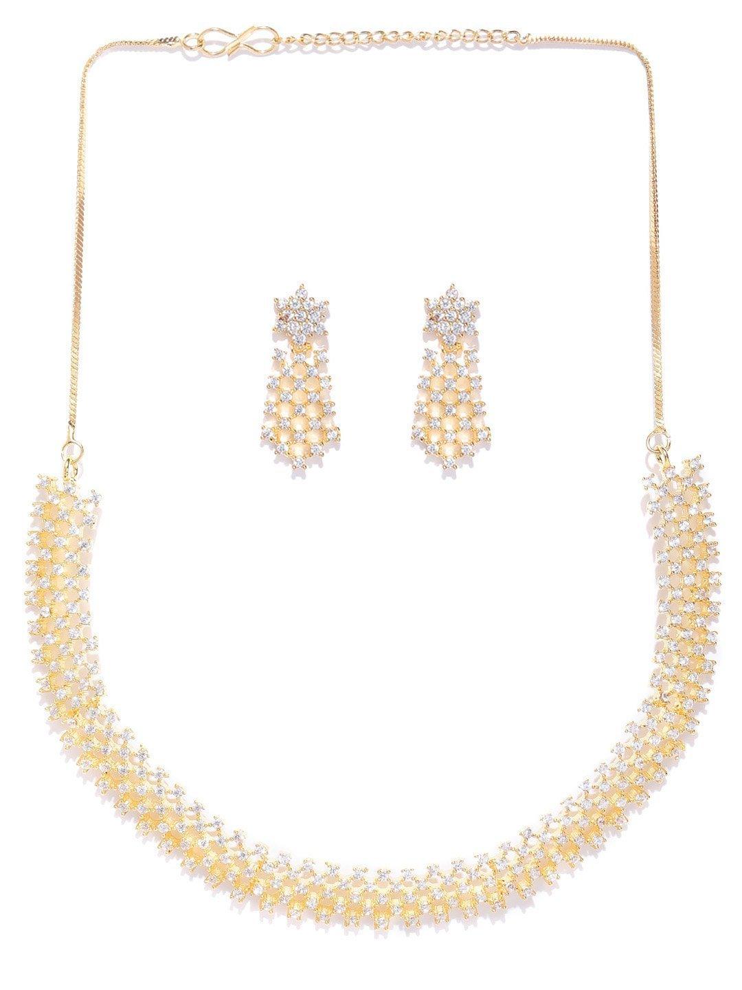 Women's American Diamond Gold Plated Geometric Jewellery Set - Priyaasi - Indiakreations