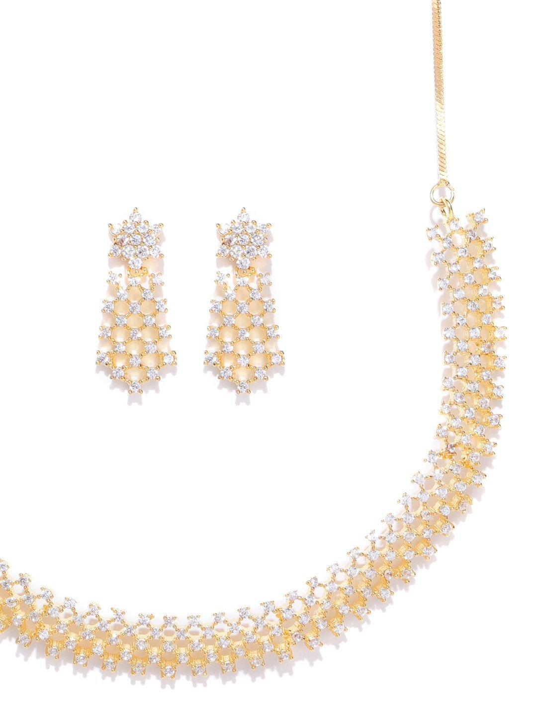 Women's American Diamond Gold Plated Geometric Jewellery Set - Priyaasi - Indiakreations