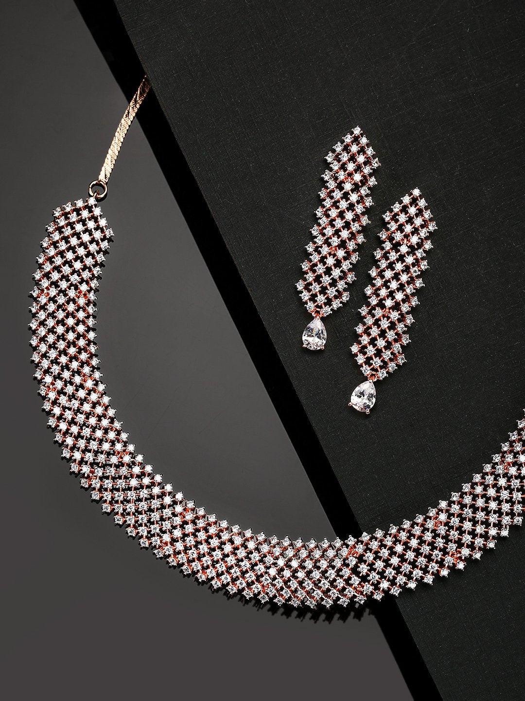Women's Ethereal Spirit-American Diamond Rose Gold Plated Jewellery Set - Priyaasi - Indiakreations