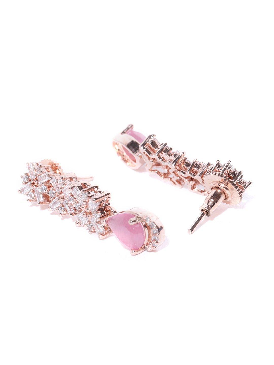 Women's Pink Stones American Diamond Rose Gold Plated Jewellery Set - Priyaasi - Indiakreations