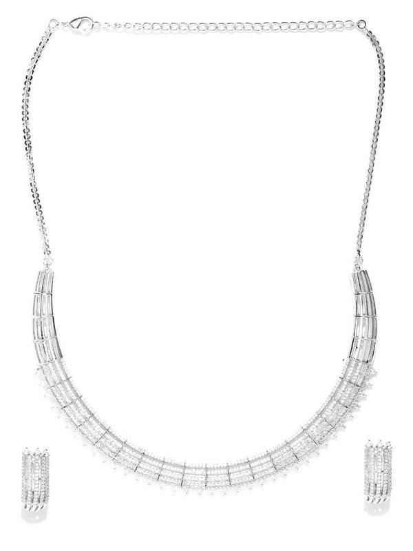 Women's Steller Strings-American Diamond Silver Plated Jewellery Set - Priyaasi - Indiakreations