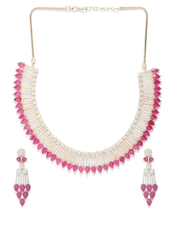 Women's Pink Ruby American Diamond Gold Plated Jewellery Set - Priyaasi - Indiakreations