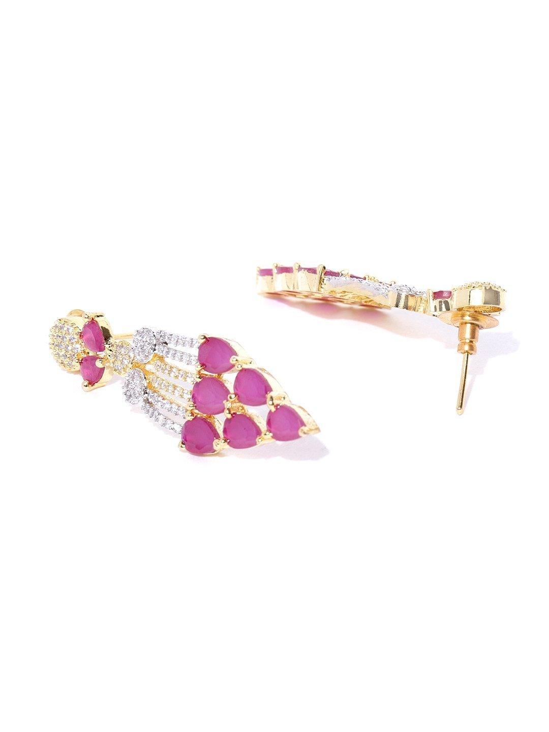 Women's Pink Ruby American Diamond Gold Plated Jewellery Set - Priyaasi - Indiakreations