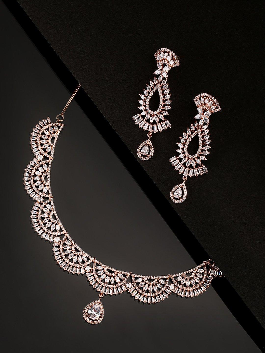 Women's Dazzling Diva-American Diamond Rose Gold Plated Jewellery Set - Priyaasi - Indiakreations