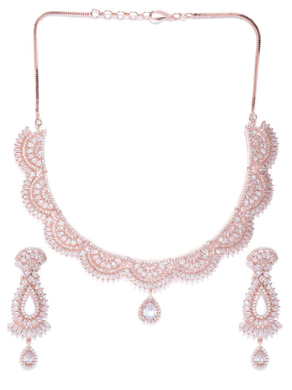 Women's Dazzling Diva-American Diamond Rose Gold Plated Jewellery Set - Priyaasi - Indiakreations