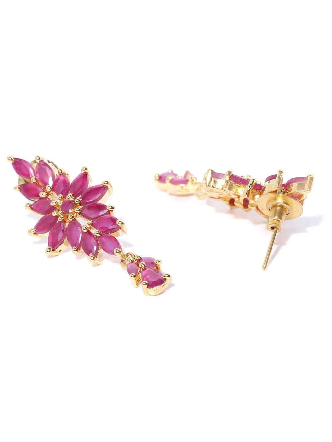 Women's Pink Ruby Gold Plated Floral Jewellery Set - Priyaasi - Indiakreations