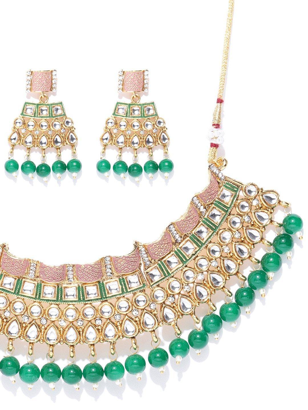 Women's Emerald Kundan Gold Plated MaangTika Jewellery Set - Priyaasi - Indiakreations