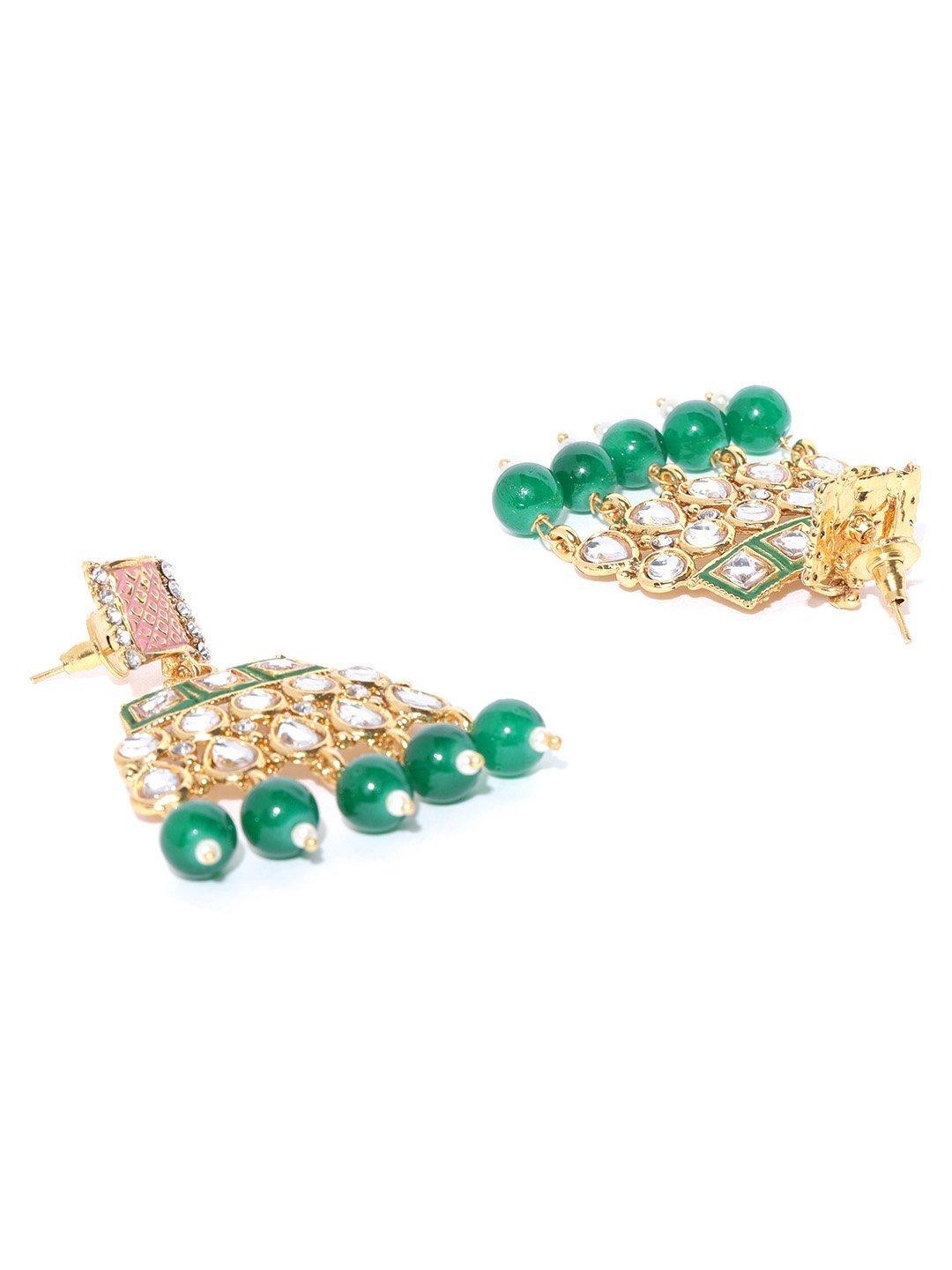 Women's Emerald Kundan Gold Plated MaangTika Jewellery Set - Priyaasi - Indiakreations