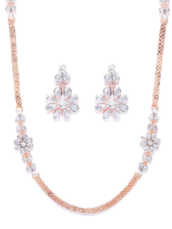 Women's American Diamond Rose Gold Plated Jewellery Set - Priyaasi - Indiakreations