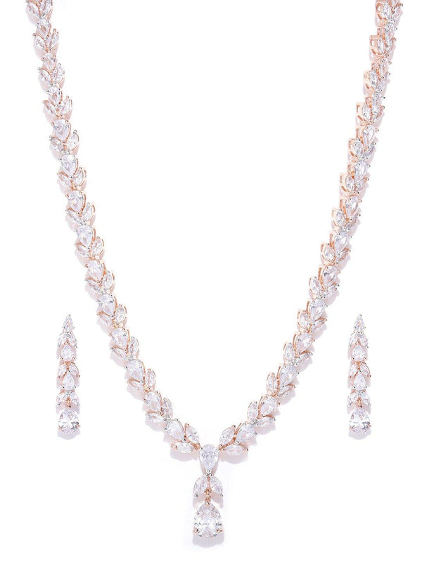 Women's Lustrous - American Diamond Rose Gold Plated Jewellery Set - Priyaasi - Indiakreations