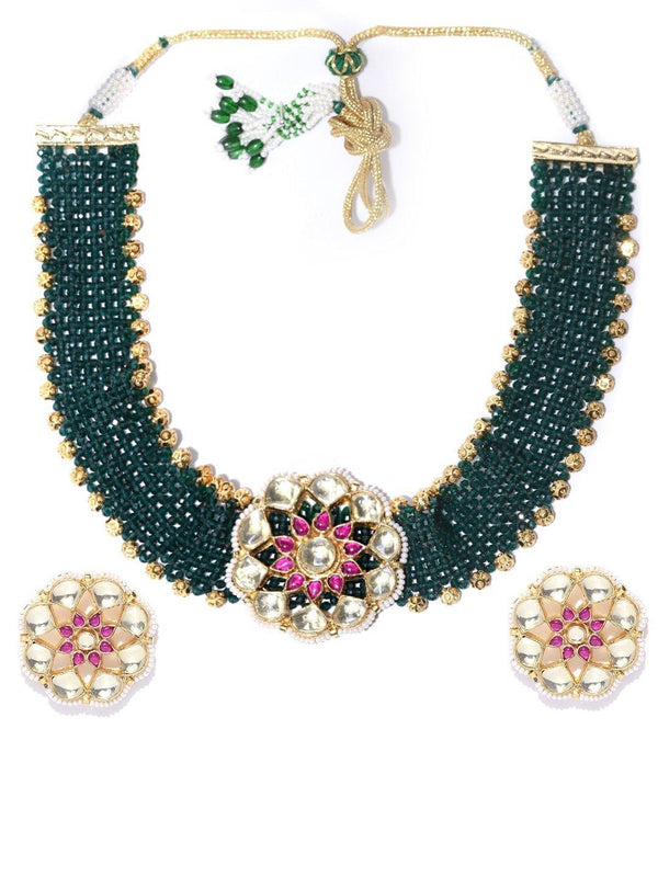 Women's Green Beads Kundan Ruby Gold Plated Choker - Priyaasi - Indiakreations