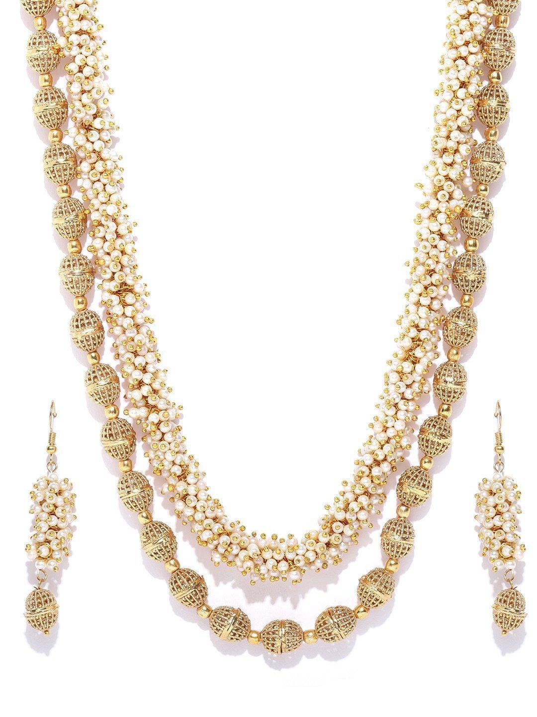 Women's White Beads Gold Plated Jewellery Set - Priyaasi - Indiakreations