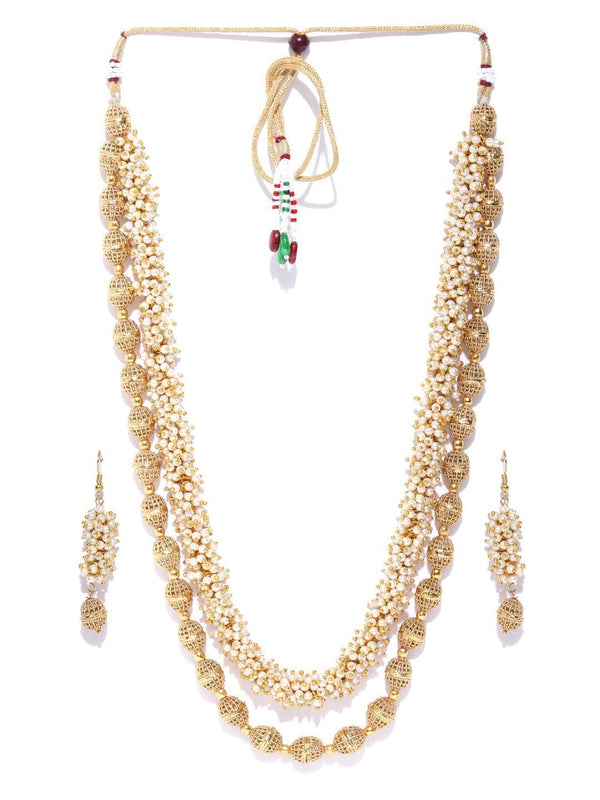 Women's White Beads Gold Plated Jewellery Set - Priyaasi